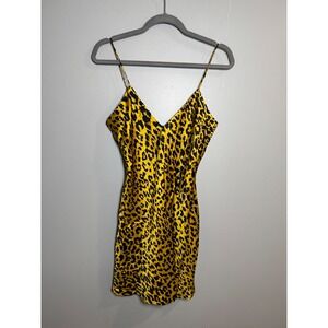 Sergio Hudson Silk Leopard Print Mini Slip Dress Yellow Black Size 4
